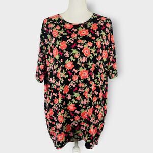 Lularoe Irma Shirt Floral Pink Unicorn Short Sleeve Scoop Neck Size Medium